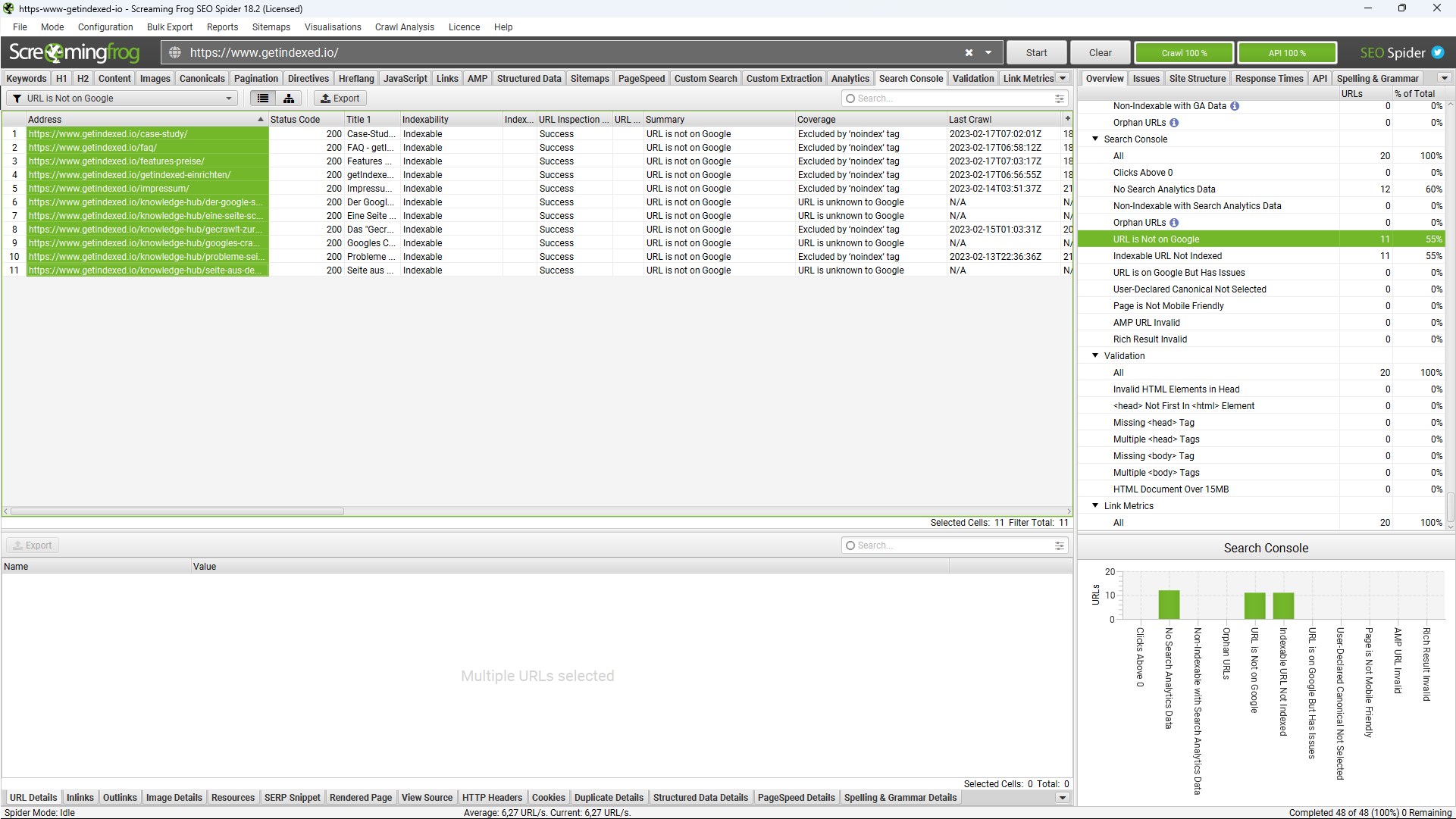 Abfrage der URL Inspection API mit dem Screaming Frog